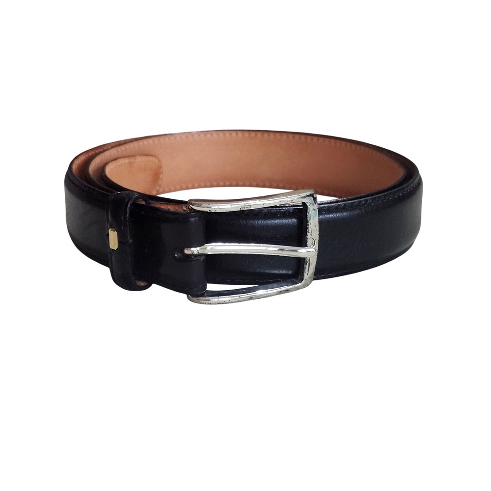 Martin Dingman Calfskin Leather Belt Mens 34 Black Silver Buckle Made in USA